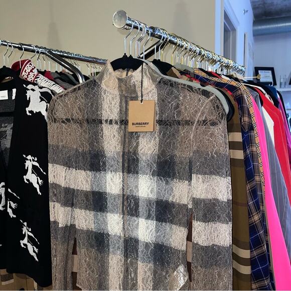 Burberry Checked Stretch-Knit Long Sleeve High Neck Bodysuit in Dark Birch Brown - Picture 10 of 17